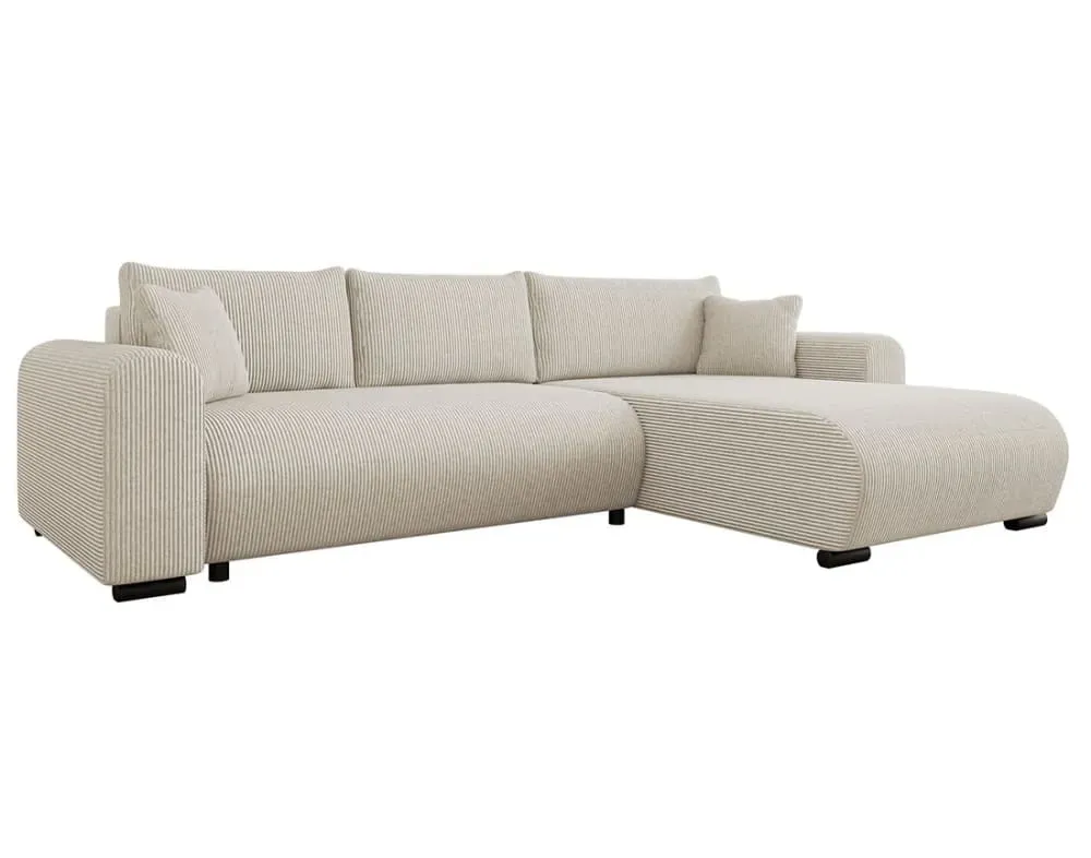 Canapé d'angle réversible convertible 4 places en velours côtelé beige