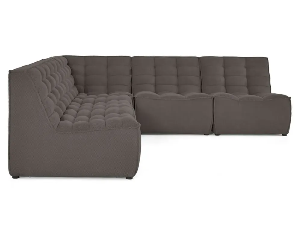 Canapé modulable 5 places angle réversible en velours texturé gris