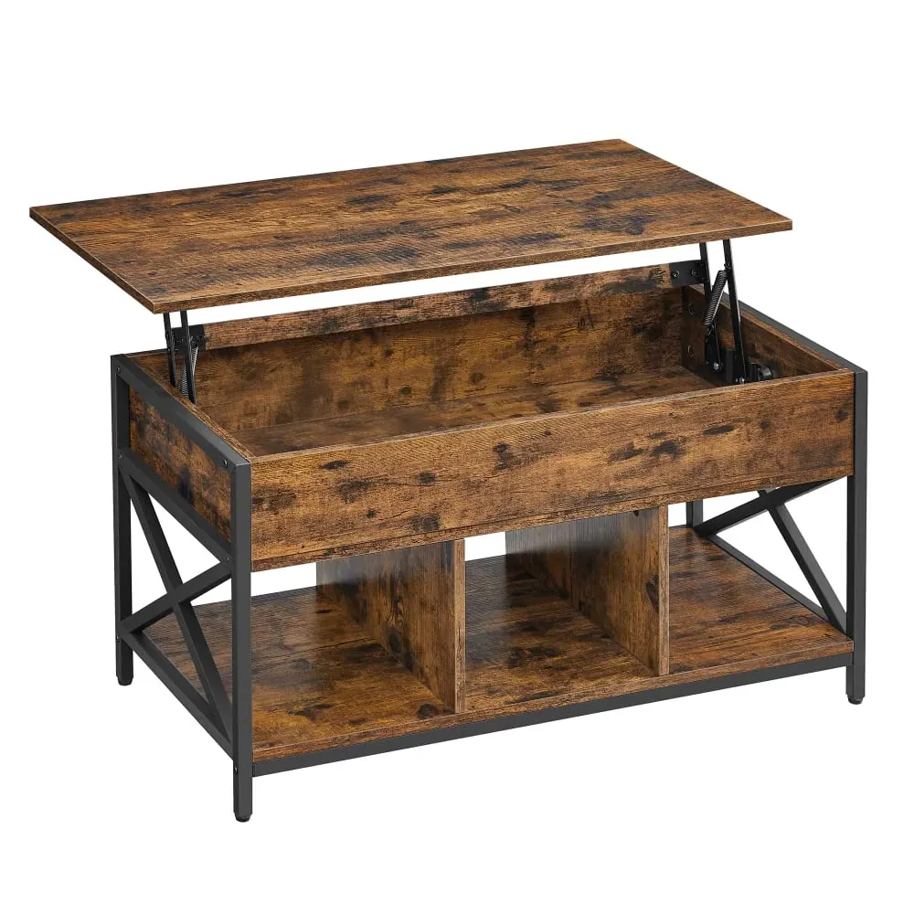 Table basse relevable cadre en acier marron rustique et noir