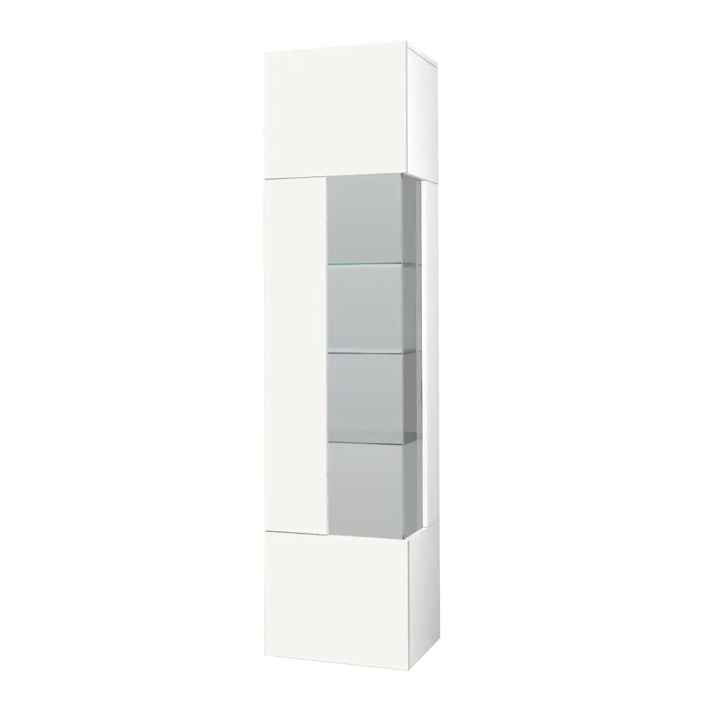 Vitrine 1 porte 5 étagères 45 cm effet bois blanc brillant