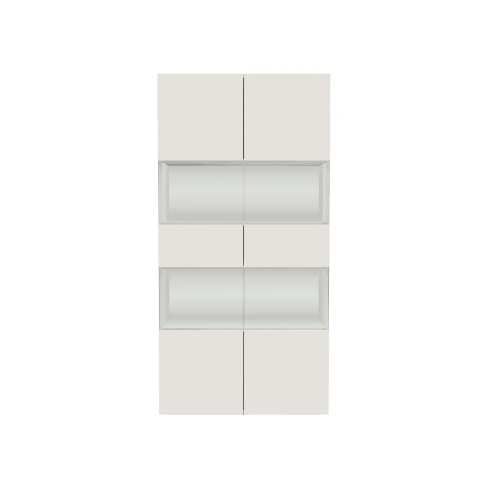Vitrine 2 portes 4 étagères 80 cm effet bois blanc brillant