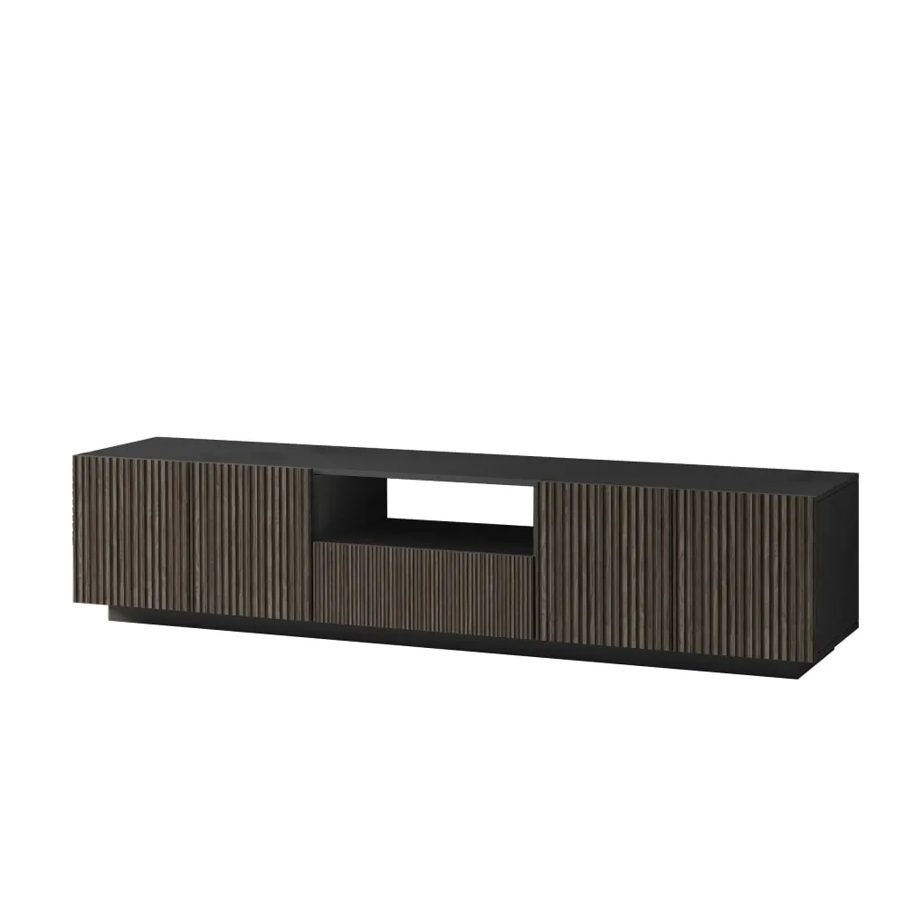 Meuble tv 4 portes 220,1 cm effet bois cannelé anthracite/bois foncé