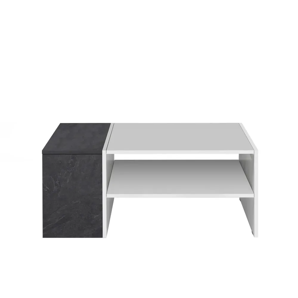 Table basse 1 compartiment 90 cm effet bois blanc et ardoise report