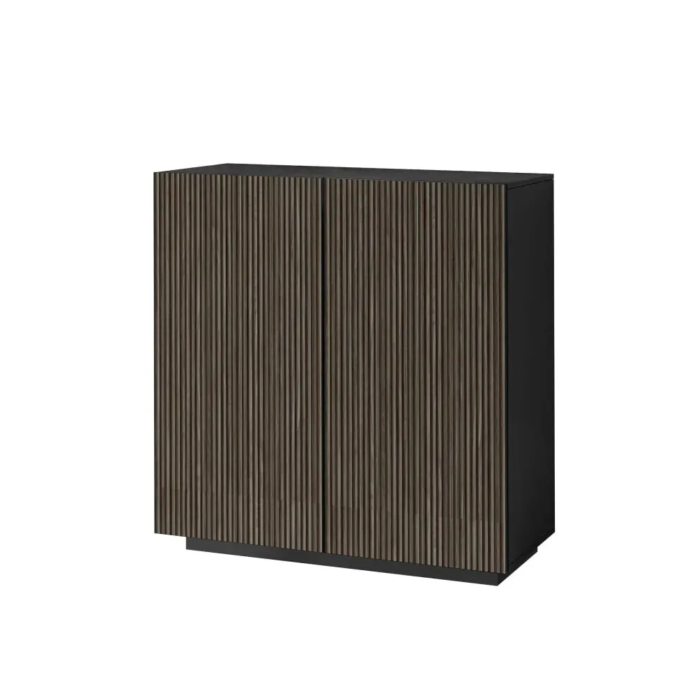 Buffet 2 portes 120 cm effet bois cannelé anthracite mat et bois foncé