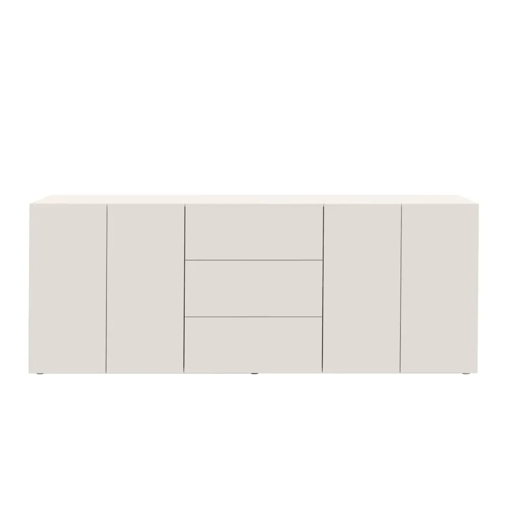 Buffet 4 portes et 3 tiroirs 200 cm effet bois blanc brillant