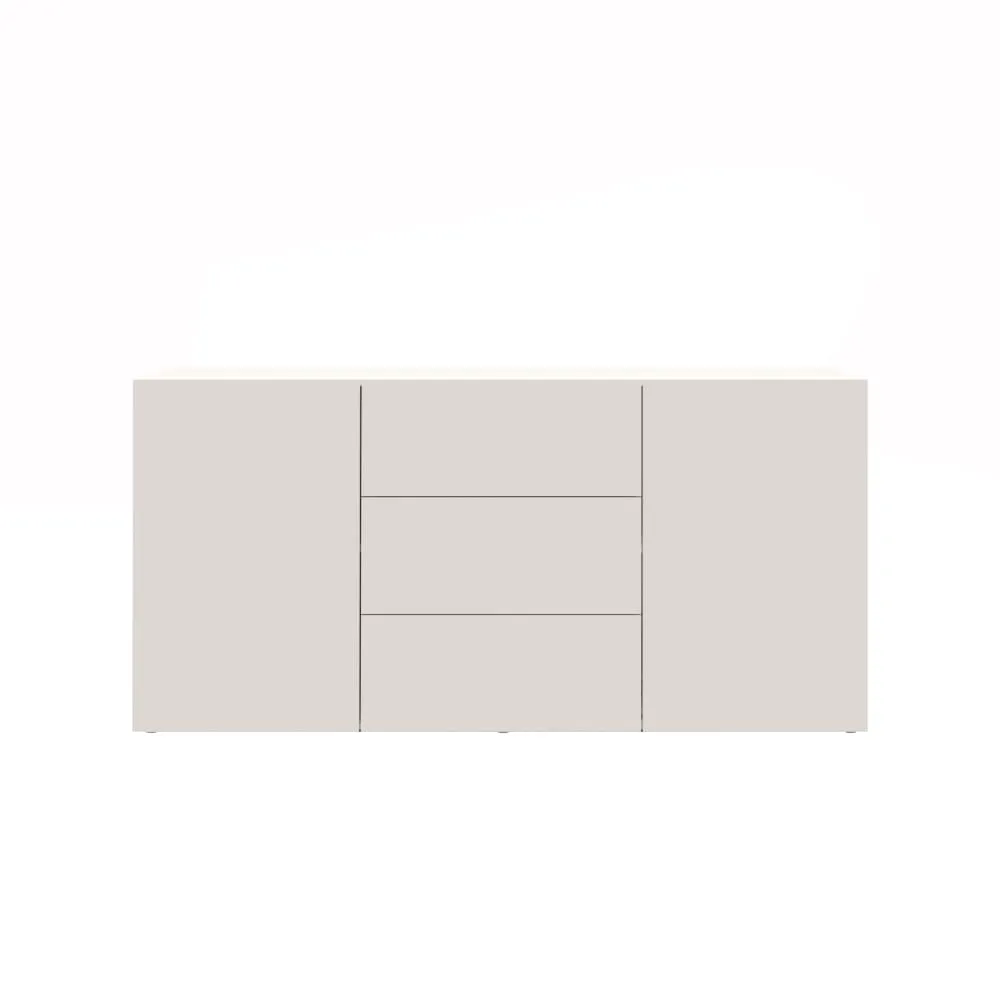 Buffet 2 portes 3 tiroirs 160 cm effet bois blanc brillant