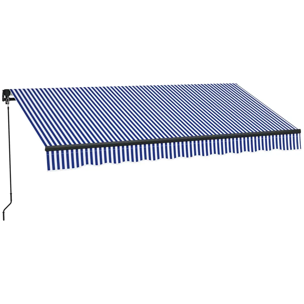 Banne rétractable pour balcon cadre alu polyester anti-uv bleu blanc