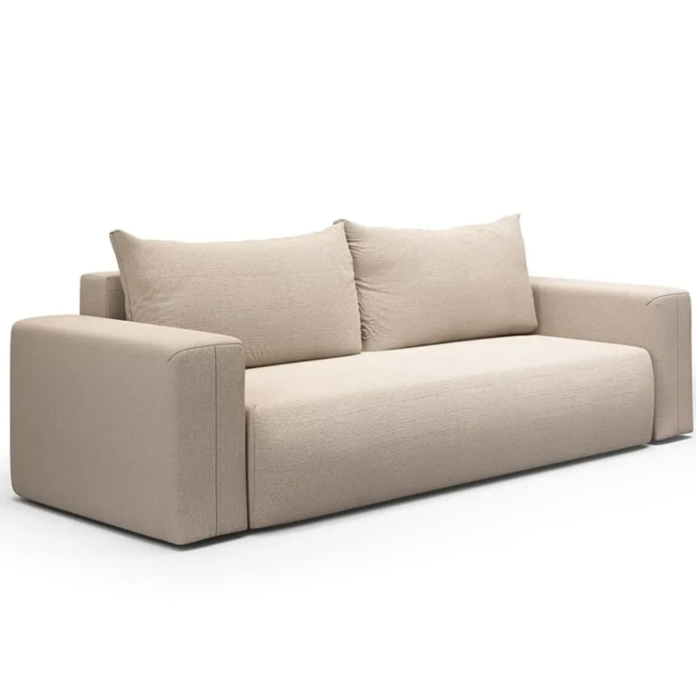 Canapé droit convertible droit 3 places en tissu beige
