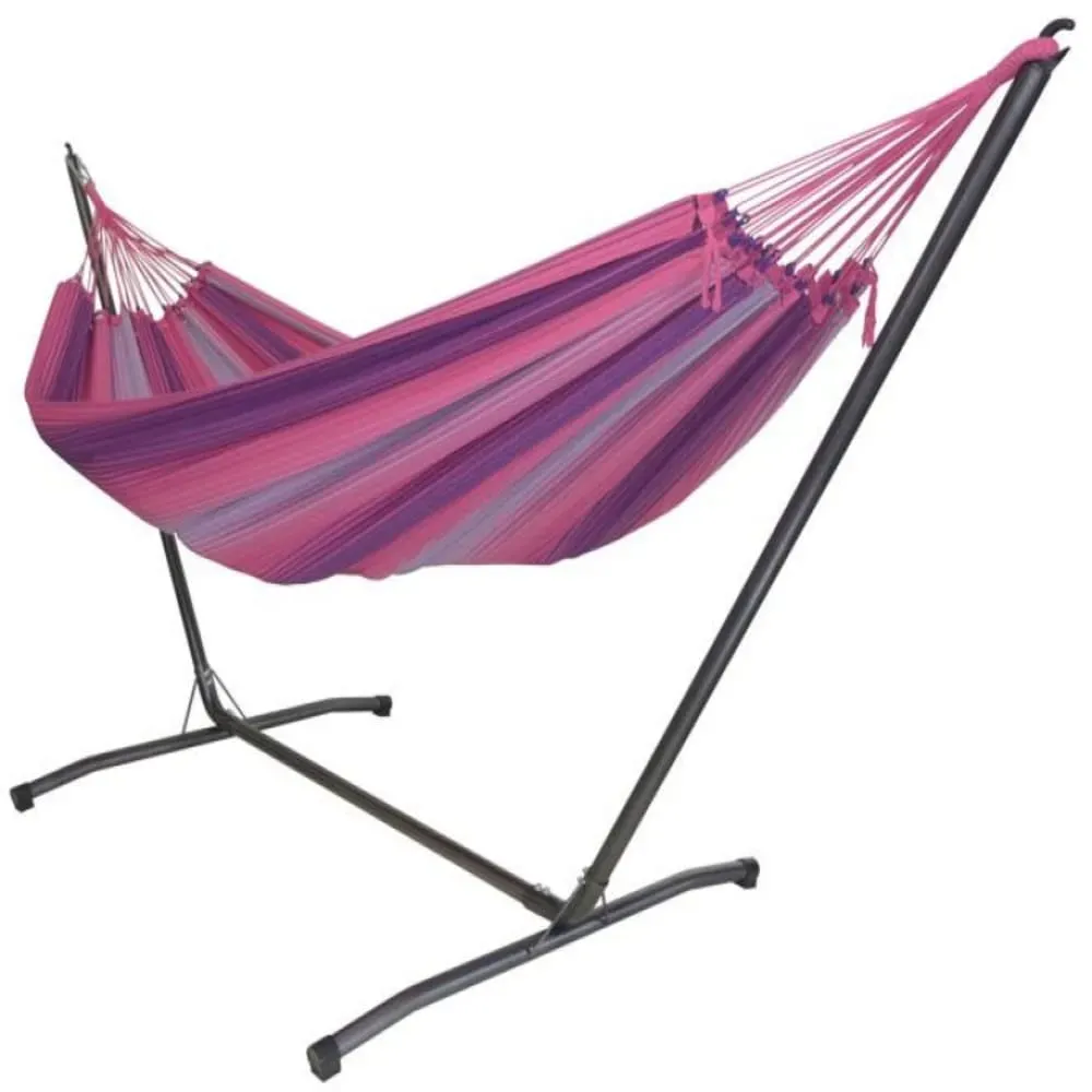 Hamac XL en coton rose et support en mmétal