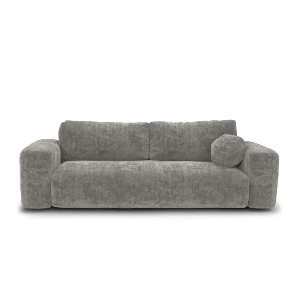 Canapé convertible avec coffre 4 places en velours texturé gris béton