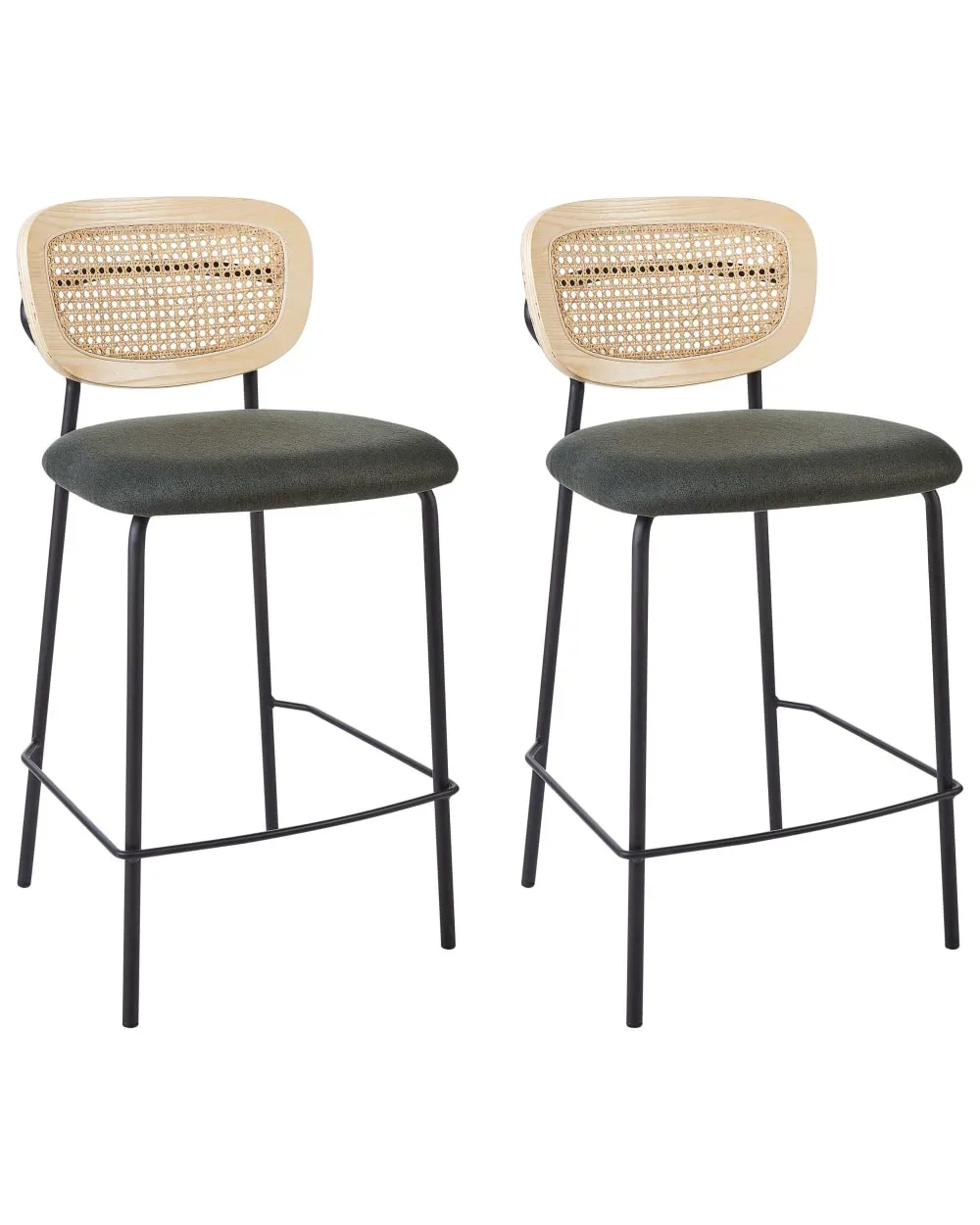 Lot de 2 chaises de bar rotin vert foncé