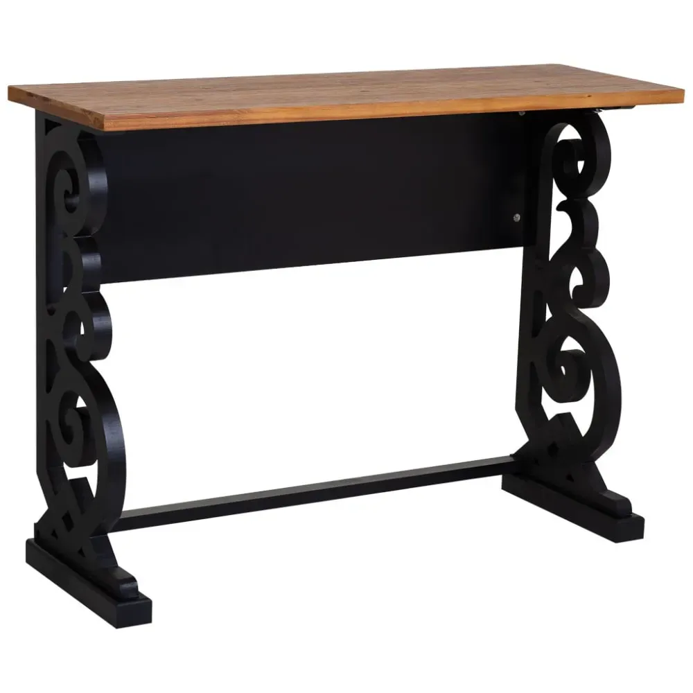 Meuble d'entrée en bois laqué noir vieilli 106x36x79h cm