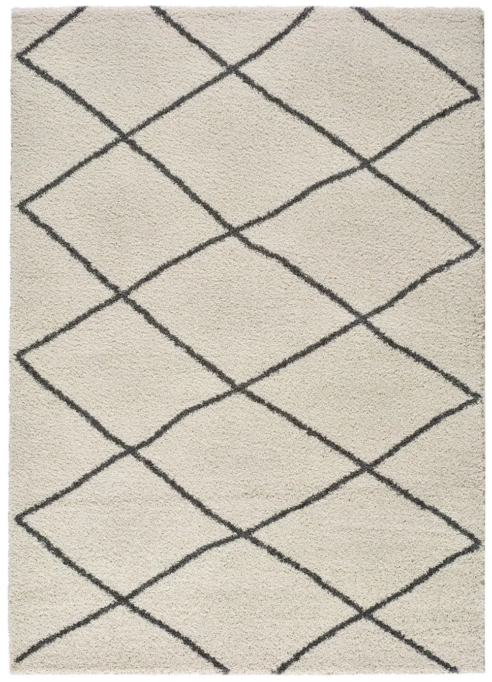 Tapis shaggy ethnique blanc/crème/noir 133x190 cm