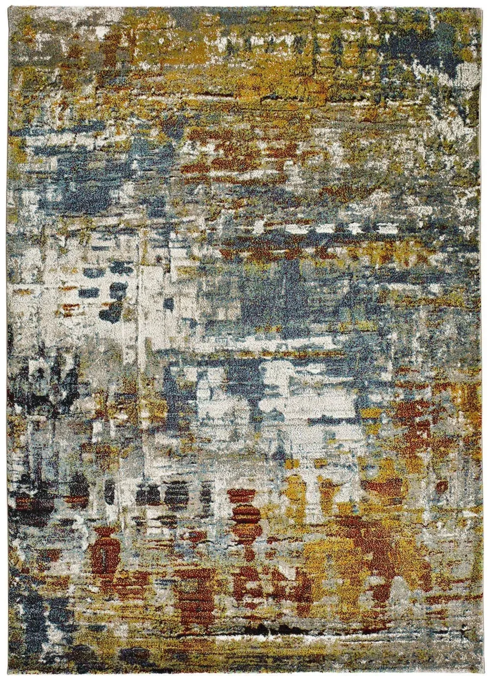 Tapis abstrait gris/bleu/rouille 140x200 cm