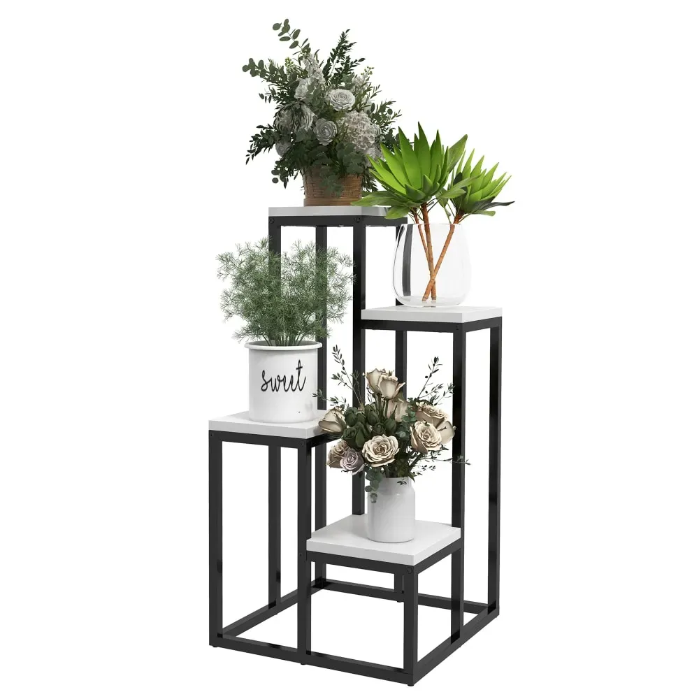 Étagère à fleurs support pour plantes 4 étagères acier anthracite