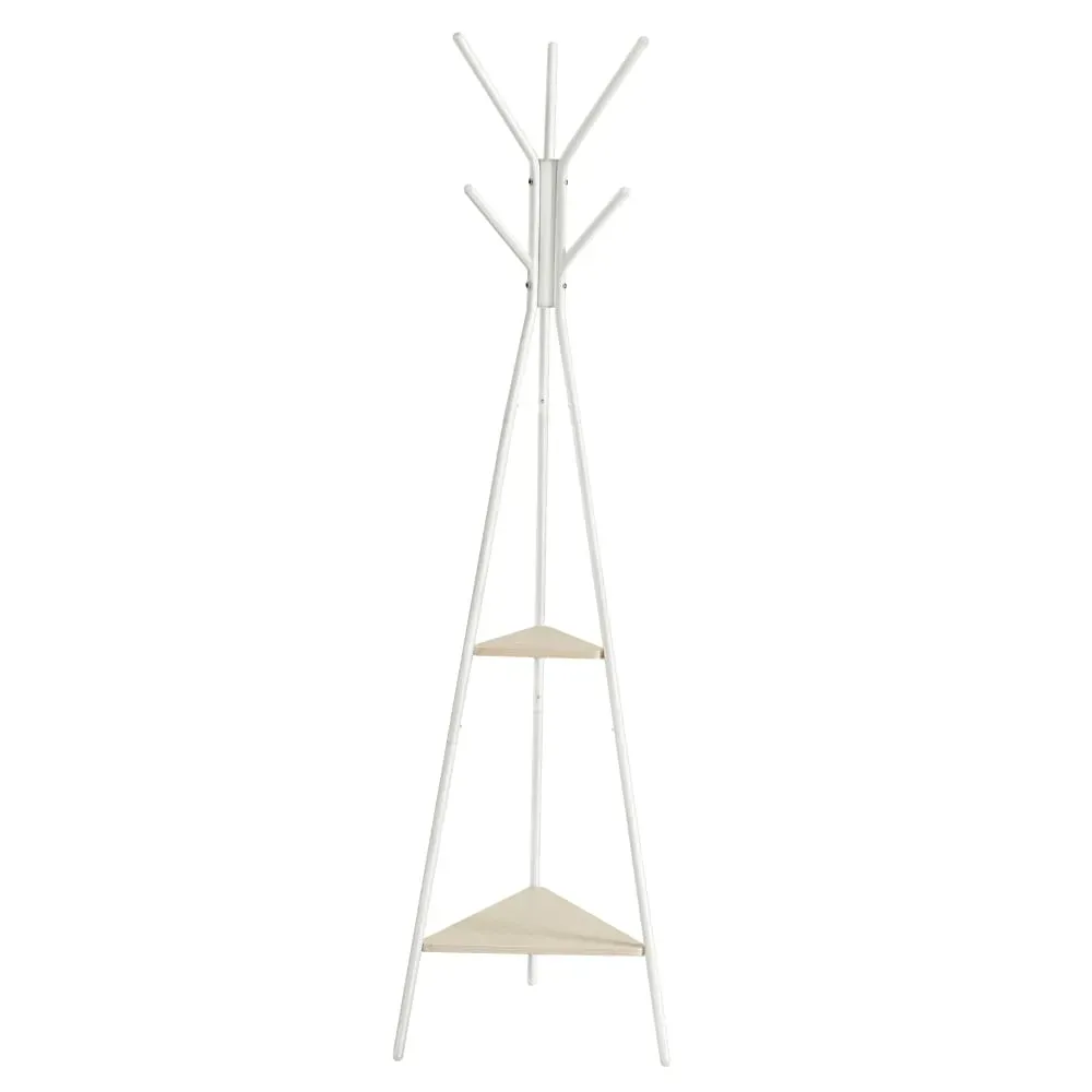 Portemanteau sur pieds style industriel avec 2 étagères beige et blanc