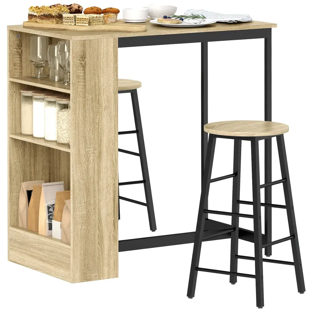 Table de bar avec 2 chaises compartiments ouverts chêne noir