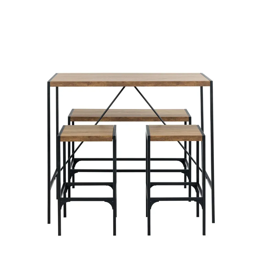 Ensemble table de bar 4 personnes bois et métal H105cm - Bois clair