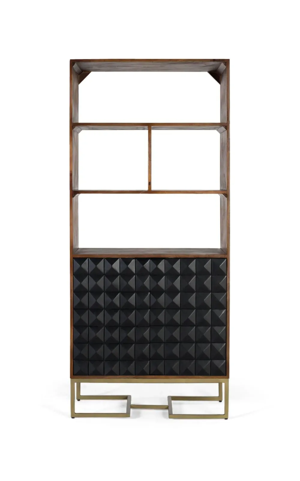 Bibliothèque artisanale en bois de manguier avec pieds dorés