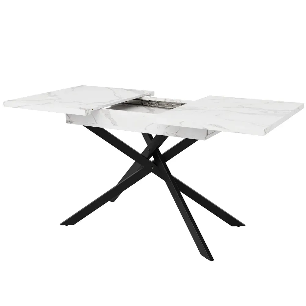 Table de salle à manger extensible effet marbre blanc (120-160 cm)