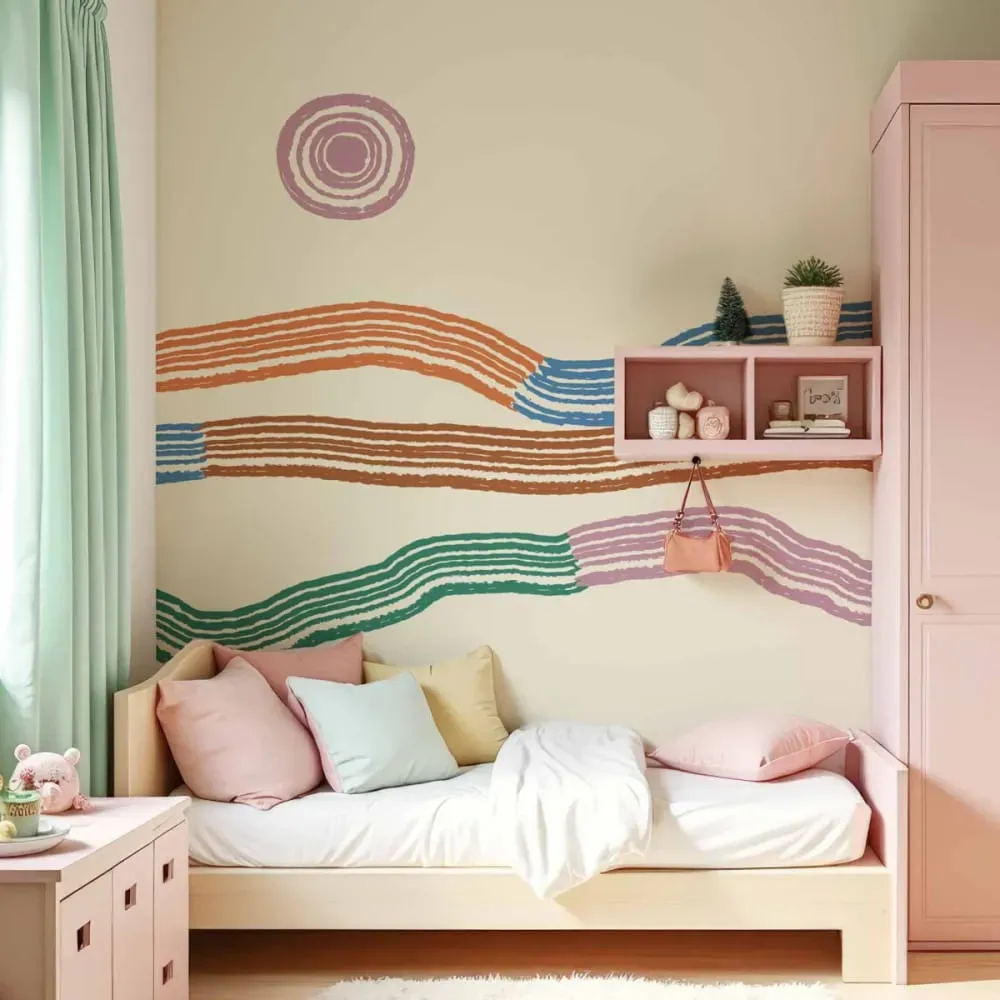 Papier peint panoramique paysage graphique couleurs 375x250cm