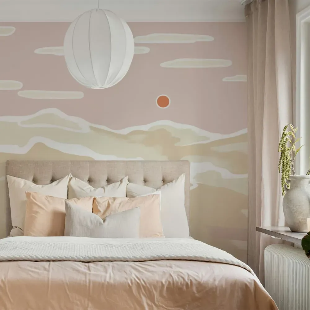 Papier peint panoramique soleil couchant rose 300x250cm