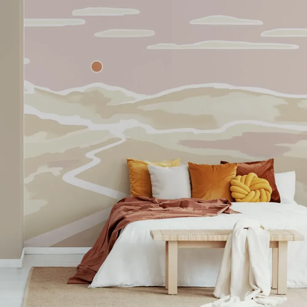 Papier peint panoramique soleil couchant rose 375x250cm