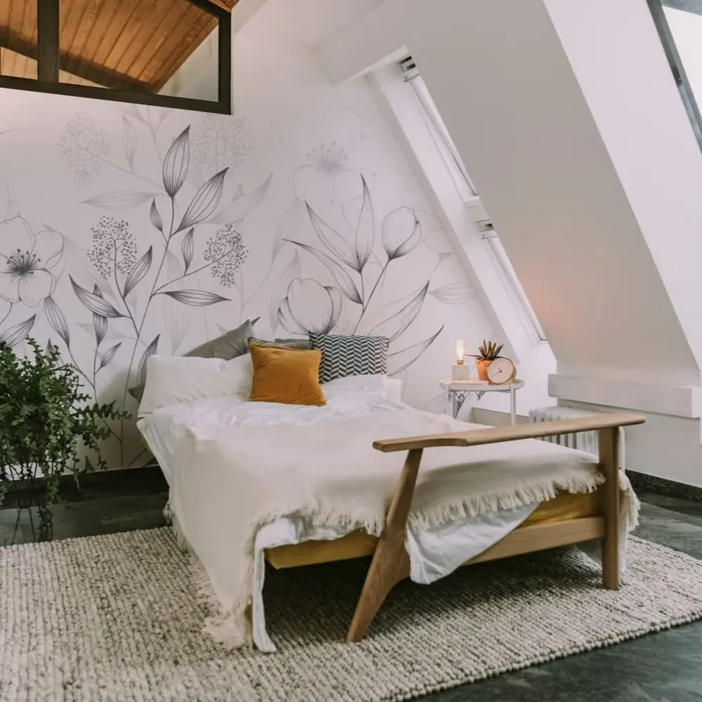 Papier peint panoramique printemps noir et blanc 225x250cm