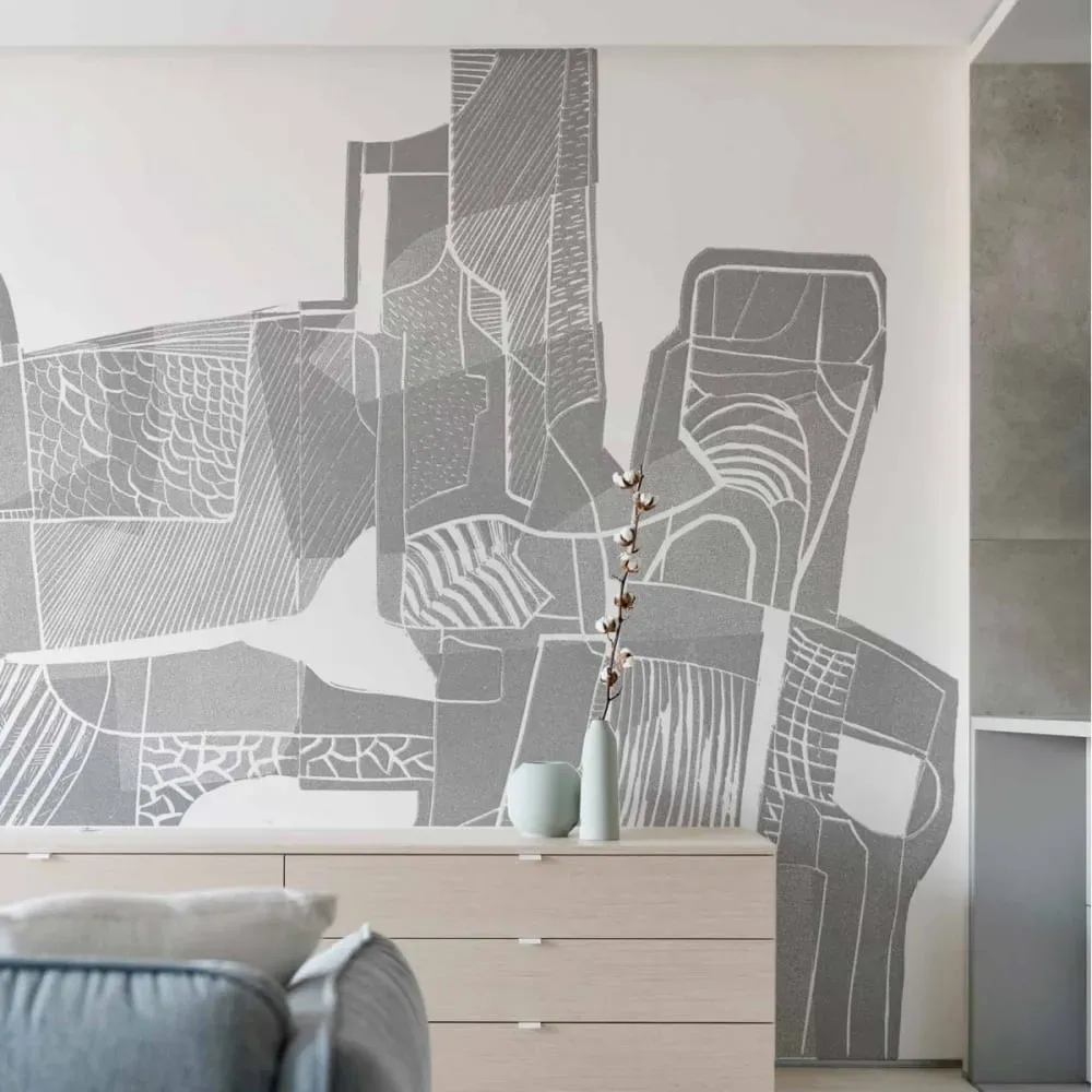 Papier peint panoramique graphique gris 300x250cm