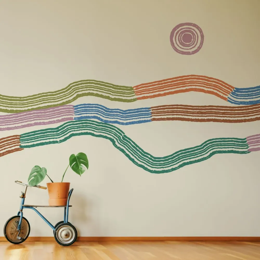 Papier peint panoramique paysage graphique couleurs 525x250cm