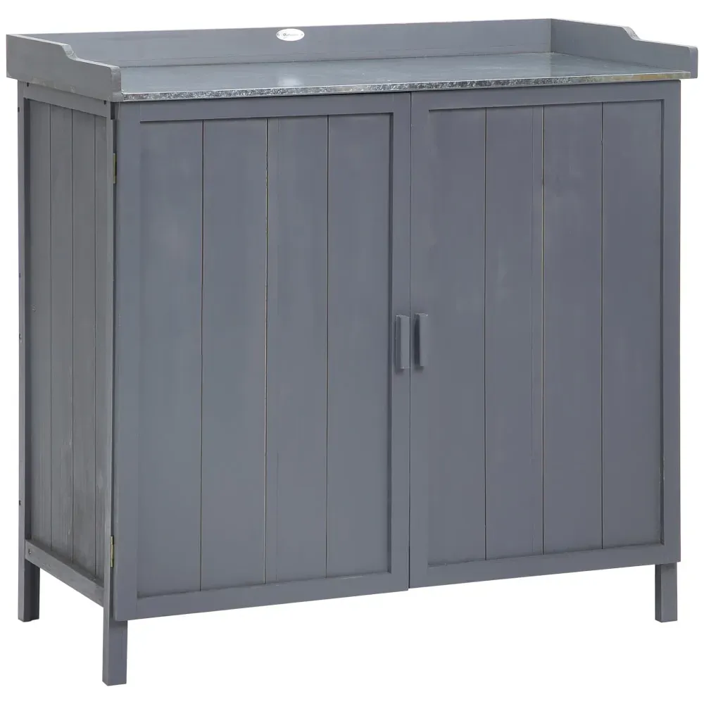 Armoire rangement jardin double porte métal galvanisé gris