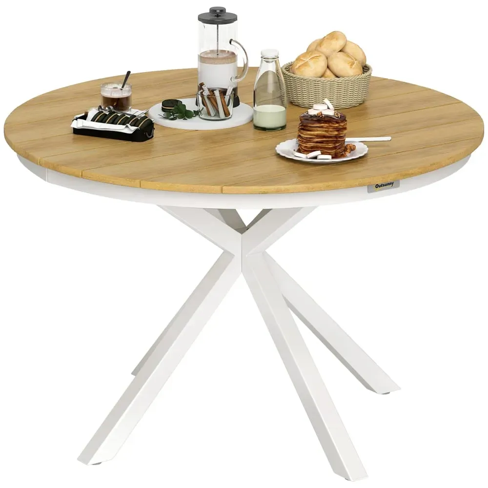 Table à manger de jardin ronde Ø 118 cm cadre en aluminium teck