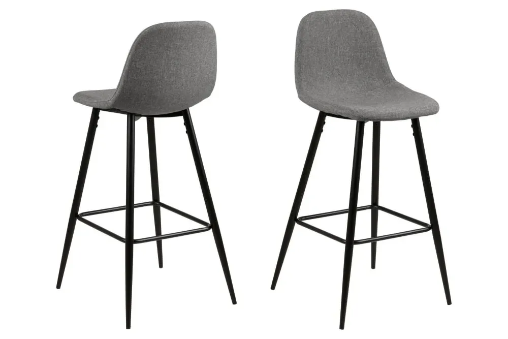 Lot de 2 tabourets de bar en tissu piétement métal noir gris clair