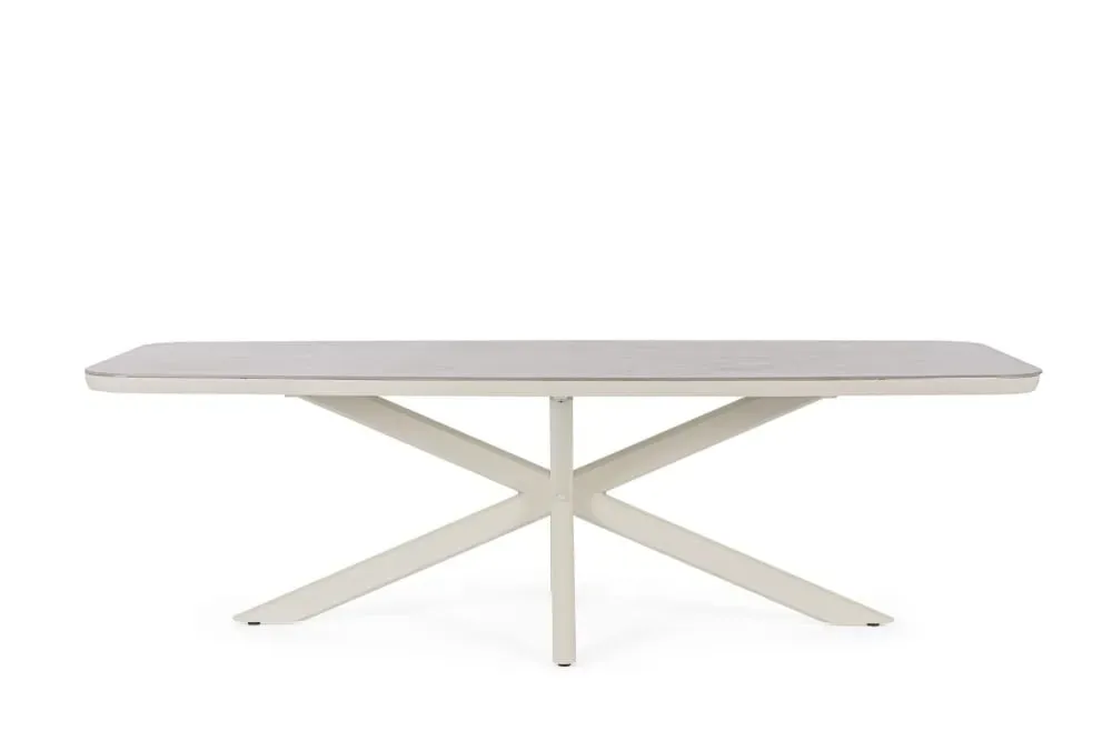 Table de jardin en pierre et métal L240 10 places gris cendré