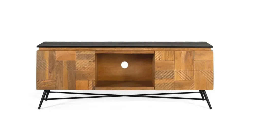 Meuble TV en bois de manguier finition naturelle 150 cm