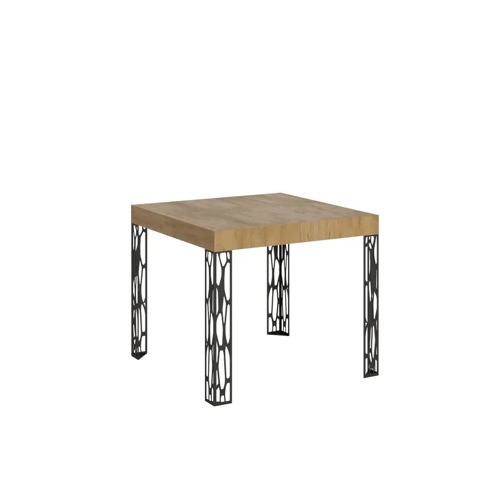Table extensible effet bois chêne nature 90x90/246 cm