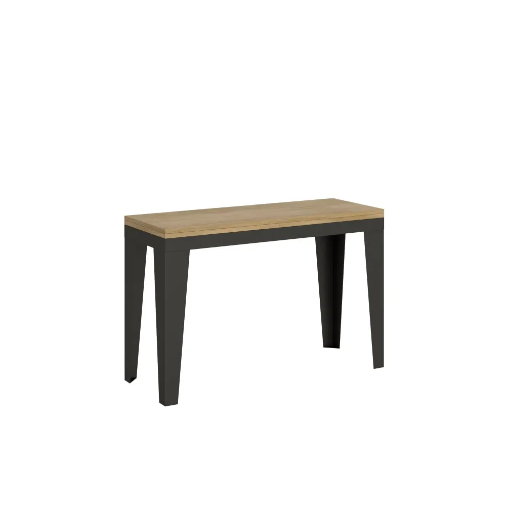 Table extensible portefeuille effet bois chêne nature 120x45/90 cm