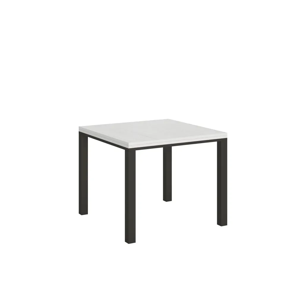 Table extensible portefeuille effet bois frêne blanc 90x90/180 cm