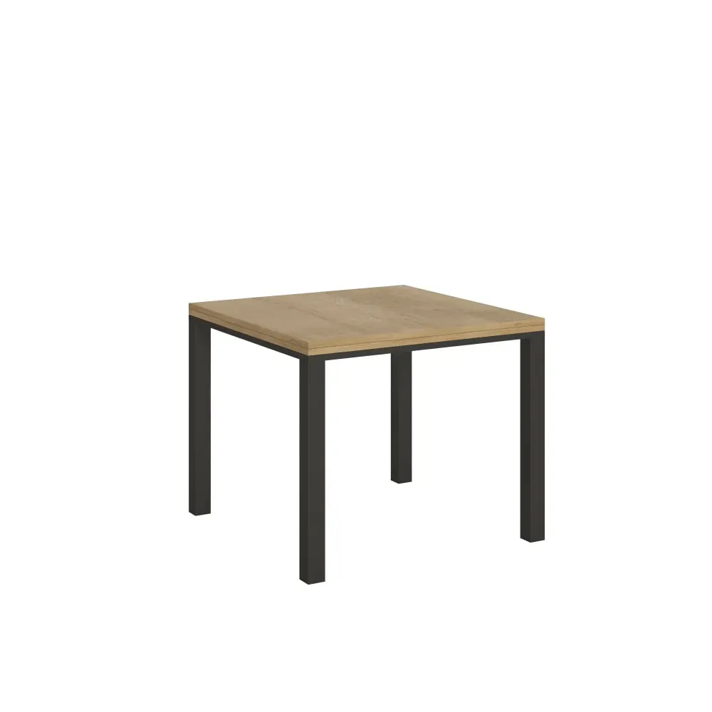 Table extensible portefeuille effet bois chêne nature 90x90/180 cm