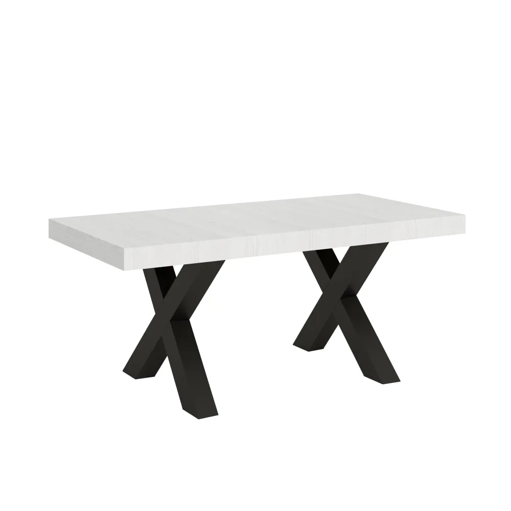 Table extensible effet bois frêne blanc 90x200/460 cm