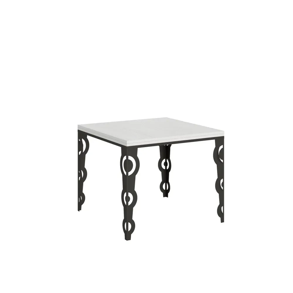 Table extensible portefeuille effet bois frêne blanc 90x90/180 cm