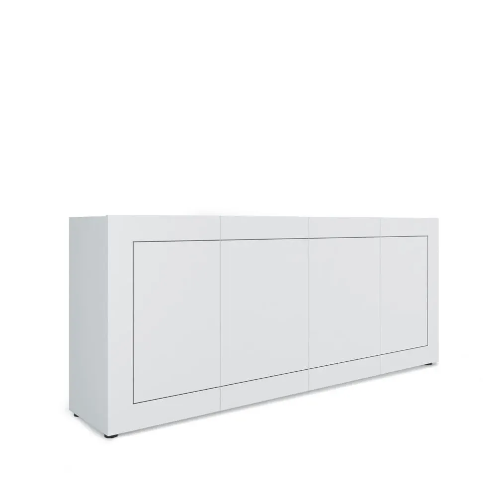 Buffet 4 portes effet bois blanc brillant 200x40x83,5 cm