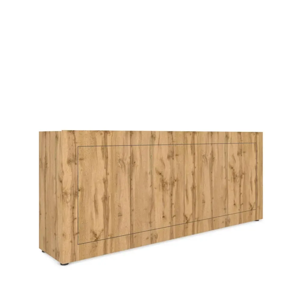 Buffet 4 portes effet bois chêne nature 200x40x83,5 cm