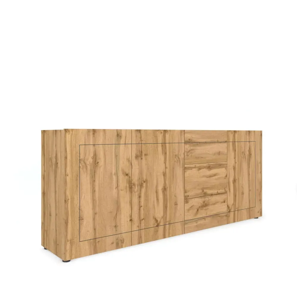 Buffet 3 portes/3 tiroirs effet bois chêne nature 200x40x83,5 cm