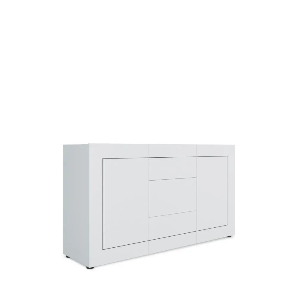 Buffet 2 portes/3 tiroirs effet bois blanc brillant 150x40x83,5 cm