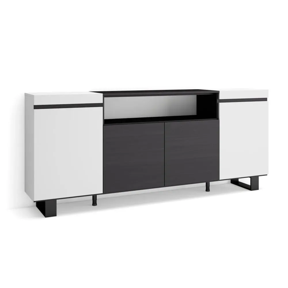 Buffet effet bois blanc et noir 200x35x87cm avec pieds
