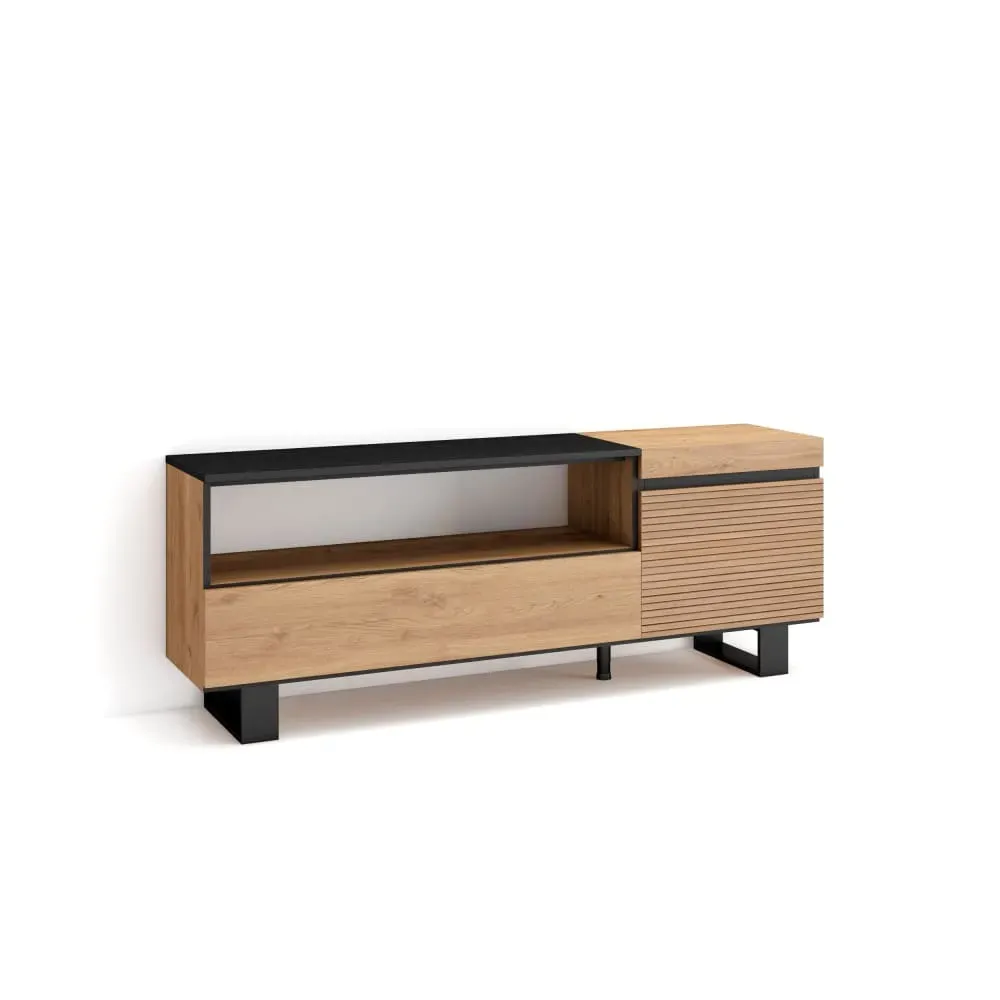Meuble tv effet bois chêne 150x35x57cm avec pieds
