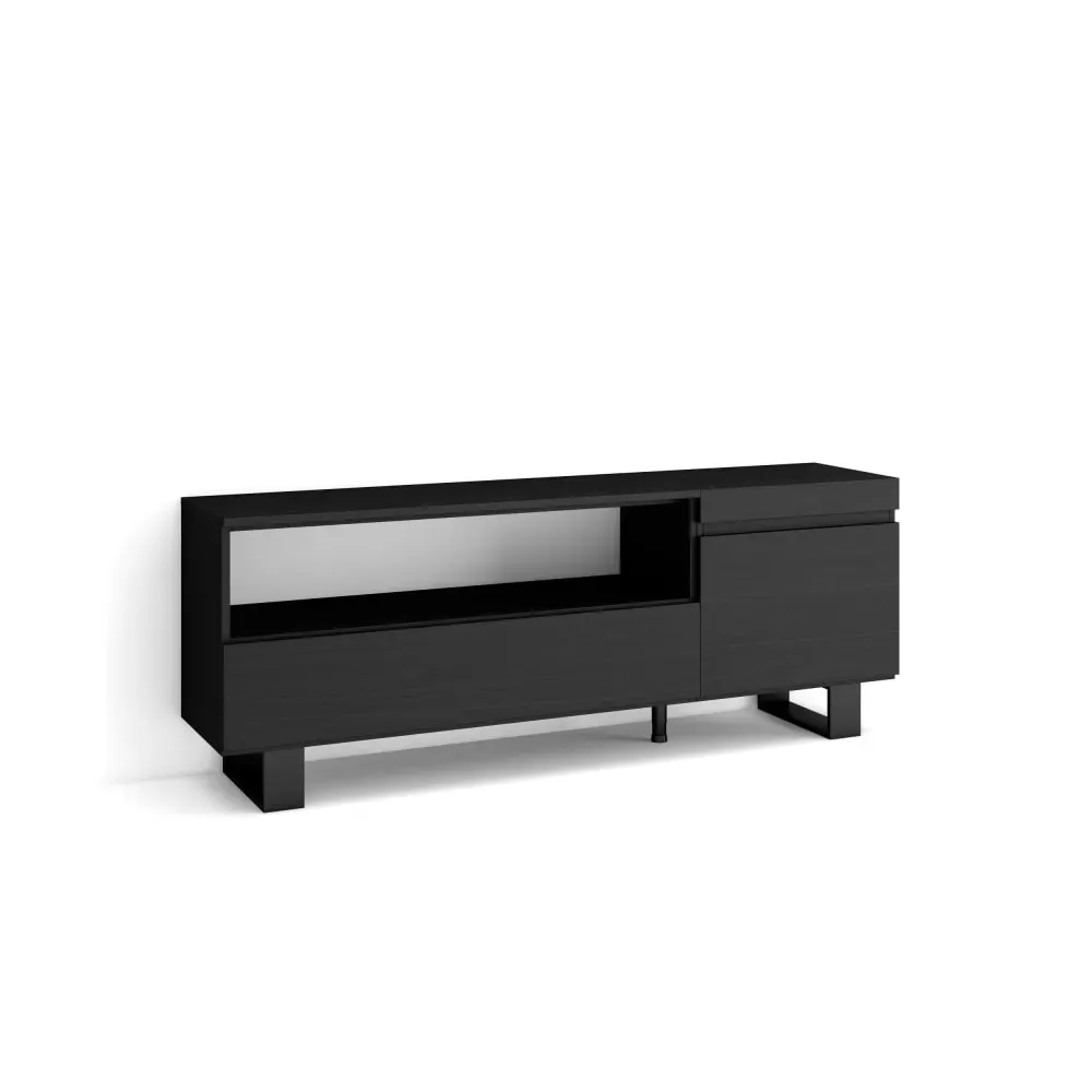 Meuble tv effet bois noir 150x35x57cm avec pieds