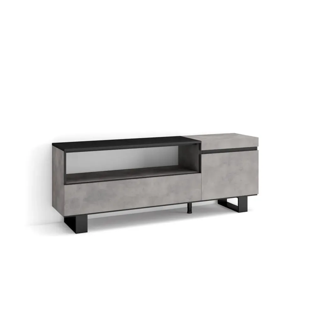 Meuble tv effet bois ciment 150x35x57cm avec pieds