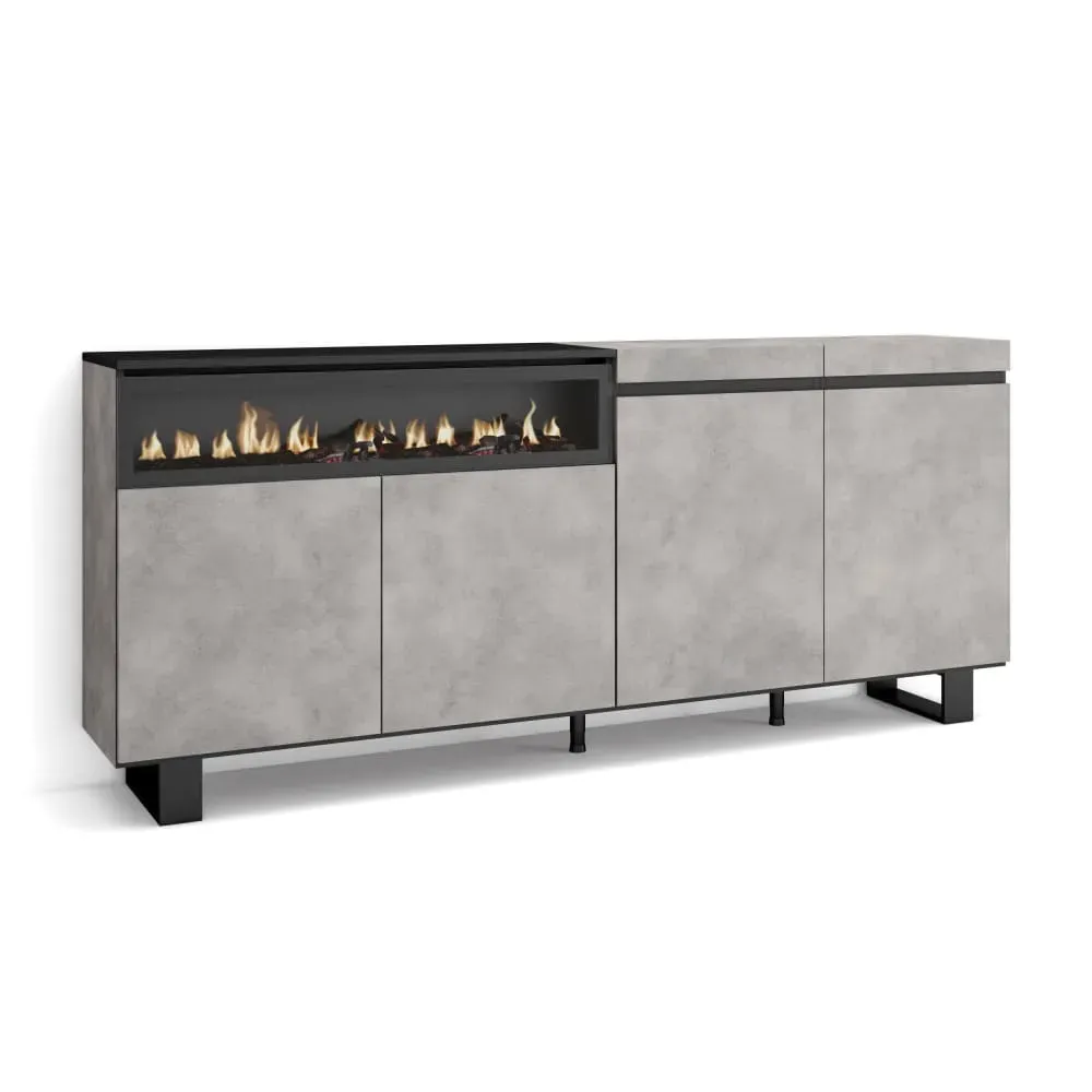 Buffet effet bois ciment 200x35x87cm cheminée effet feu